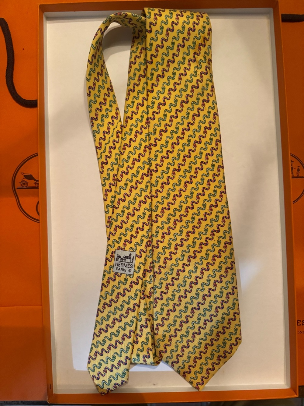 Hermès Yellow Tie with Snake Pattern
